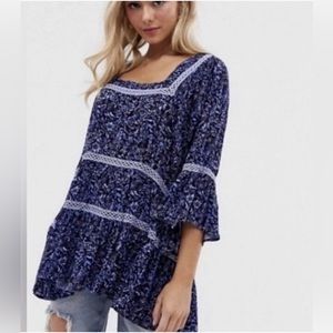 Free People Talk About It Ruffle Floral Oversized Tunic Size XS